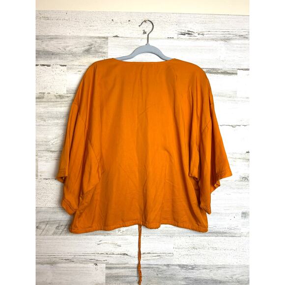 Marc New York Women’s M Orange Zip Front Oversized Short Sleeve Top boho - Picture 2 of 6